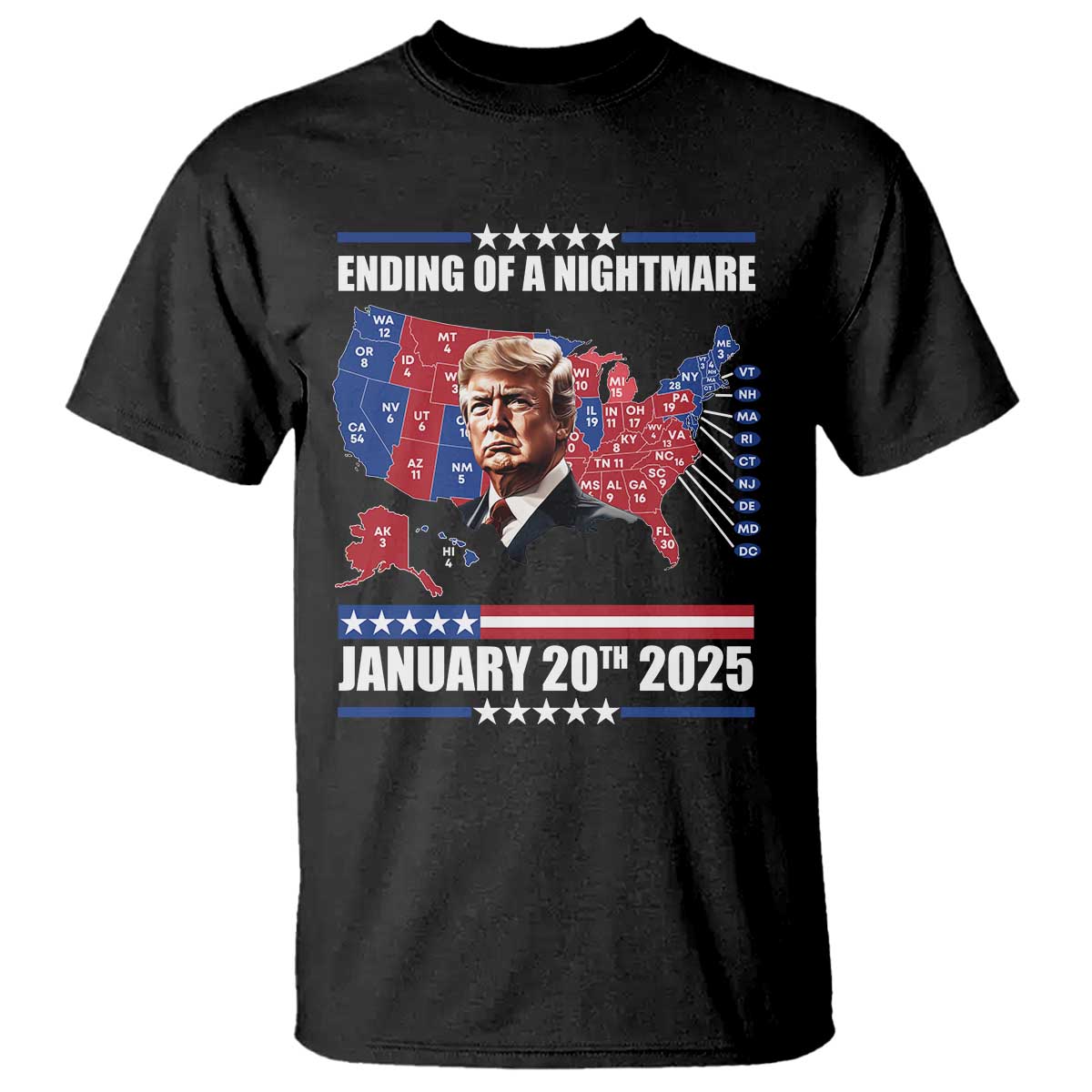 President Trump Inauguration Day 2025 T Shirt Ending Of A Nightmare January 20th 2025 Red States Map TS02 Black Print Your Wear