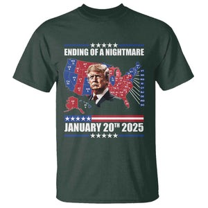 President Trump Inauguration Day 2025 T Shirt Ending Of A Nightmare January 20th 2025 Red States Map TS02 Dark Forest Green Print Your Wear