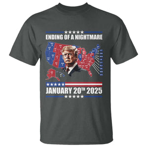 President Trump Inauguration Day 2025 T Shirt Ending Of A Nightmare January 20th 2025 Red States Map TS02 Dark Heather Print Your Wear