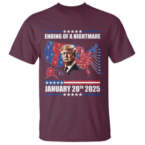 President Trump Inauguration Day 2025 T Shirt Ending Of A Nightmare January 20th 2025 Red States Map TS02 Maroon Print Your Wear