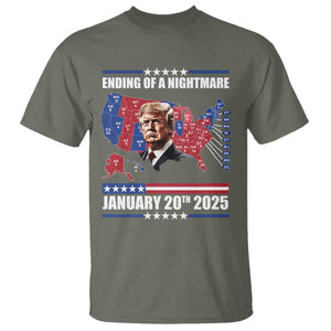 President Trump Inauguration Day 2025 T Shirt Ending Of A Nightmare January 20th 2025 Red States Map TS02 Military Green Print Your Wear