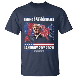 President Trump Inauguration Day 2025 T Shirt Ending Of A Nightmare January 20th 2025 Red States Map TS02 Navy Print Your Wear