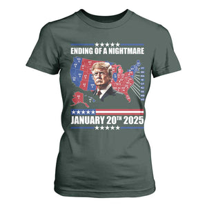 President Trump Inauguration Day 2025 T Shirt For Women Ending Of A Nightmare January 20th 2025 Red States Map TS02 Dark Forest Green Print Your Wear