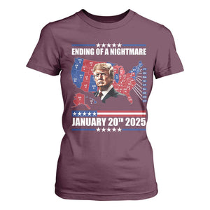 President Trump Inauguration Day 2025 T Shirt For Women Ending Of A Nightmare January 20th 2025 Red States Map TS02 Maroon Print Your Wear