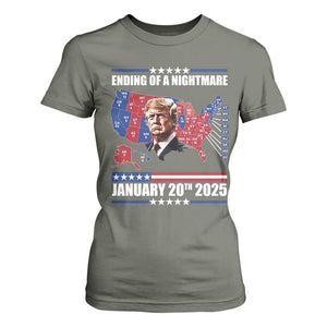 President Trump Inauguration Day 2025 T Shirt For Women Ending Of A Nightmare January 20th 2025 Red States Map TS02 Military Green Print Your Wear