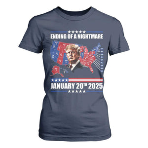 President Trump Inauguration Day 2025 T Shirt For Women Ending Of A Nightmare January 20th 2025 Red States Map TS02 Navy Print Your Wear