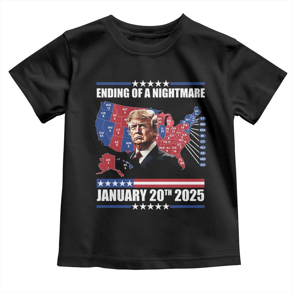 President Trump Inauguration Day 2025 Toddler T Shirt Ending Of A Nightmare January 20th 2025 Red States Map TS02 Black Print Your Wear