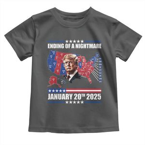 President Trump Inauguration Day 2025 Toddler T Shirt Ending Of A Nightmare January 20th 2025 Red States Map TS02 Dark Heather Print Your Wear