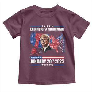 President Trump Inauguration Day 2025 Toddler T Shirt Ending Of A Nightmare January 20th 2025 Red States Map TS02 Maroon Print Your Wear