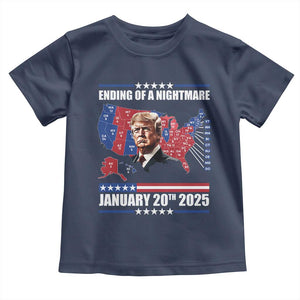 President Trump Inauguration Day 2025 Toddler T Shirt Ending Of A Nightmare January 20th 2025 Red States Map TS02 Navy Print Your Wear