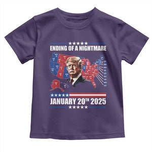 President Trump Inauguration Day 2025 Toddler T Shirt Ending Of A Nightmare January 20th 2025 Red States Map TS02 Purple Print Your Wear