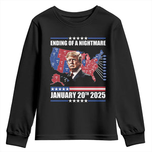 President Trump Inauguration Day 2025 Youth Sweatshirt Ending Of A Nightmare January 20th 2025 Red States Map TS02 Black Print Your Wear