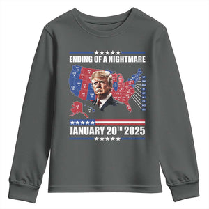 President Trump Inauguration Day 2025 Youth Sweatshirt Ending Of A Nightmare January 20th 2025 Red States Map TS02 Dark Heather Print Your Wear