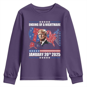 President Trump Inauguration Day 2025 Youth Sweatshirt Ending Of A Nightmare January 20th 2025 Red States Map TS02 Purple Print Your Wear