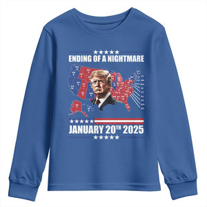 President Trump Inauguration Day 2025 Youth Sweatshirt Ending Of A Nightmare January 20th 2025 Red States Map TS02 Royal Blue Print Your Wear