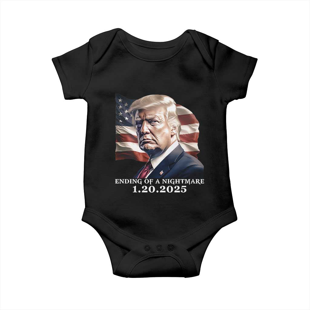 President Trump Inauguration Day 2025 Baby Onesie Ending Of A Nightmare January 20th American Flag TS02 Black Print Your Wear