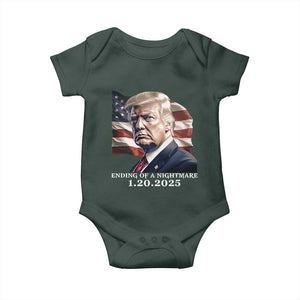 President Trump Inauguration Day 2025 Baby Onesie Ending Of A Nightmare January 20th American Flag TS02 Dark Forest Green Print Your Wear