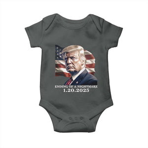 President Trump Inauguration Day 2025 Baby Onesie Ending Of A Nightmare January 20th American Flag TS02 Dark Heather Print Your Wear