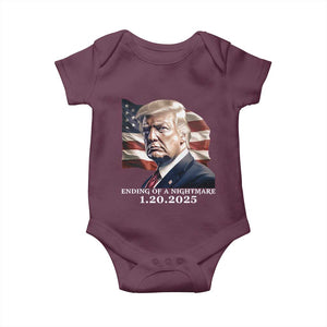 President Trump Inauguration Day 2025 Baby Onesie Ending Of A Nightmare January 20th American Flag TS02 Maroon Print Your Wear