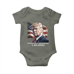 President Trump Inauguration Day 2025 Baby Onesie Ending Of A Nightmare January 20th American Flag TS02 Military Green Print Your Wear