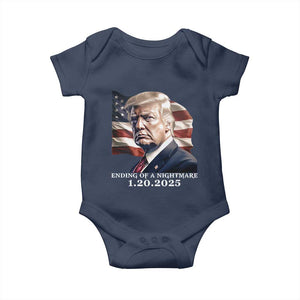 President Trump Inauguration Day 2025 Baby Onesie Ending Of A Nightmare January 20th American Flag TS02 Navy Print Your Wear