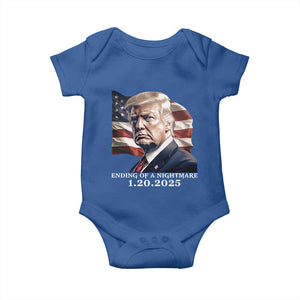 President Trump Inauguration Day 2025 Baby Onesie Ending Of A Nightmare January 20th American Flag TS02 Royal Blue Print Your Wear