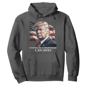 President Trump Inauguration Day 2025 Hoodie Ending Of A Nightmare January 20th American Flag TS02 Dark Heather Print Your Wear