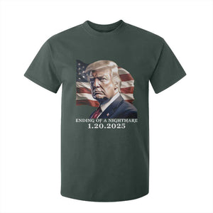 President Trump Inauguration Day 2025 T Shirt For Kid Ending Of A Nightmare January 20th American Flag TS02 Dark Forest Green Print Your Wear