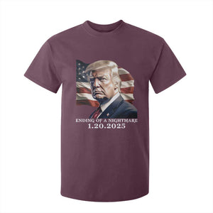 President Trump Inauguration Day 2025 T Shirt For Kid Ending Of A Nightmare January 20th American Flag TS02 Maroon Print Your Wear