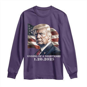 President Trump Inauguration Day 2025 Long Sleeve Shirt Ending Of A Nightmare January 20th American Flag TS02 Purple Print Your Wear