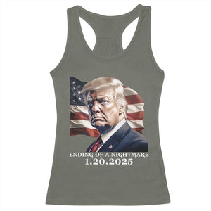 President Trump Inauguration Day 2025 Racerback Tank Top Ending Of A Nightmare January 20th American Flag TS02 Military Green Print Your Wear