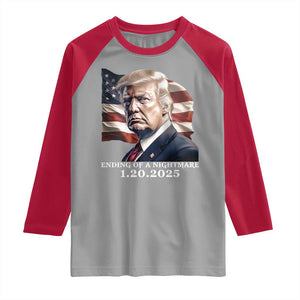 President Trump Inauguration Day 2025 Raglan Shirt Ending Of A Nightmare January 20th American Flag TS02 Sport Gray Red Print Your Wear