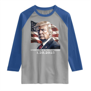 President Trump Inauguration Day 2025 Raglan Shirt Ending Of A Nightmare January 20th American Flag TS02 Sport Gray Royal Print Your Wear