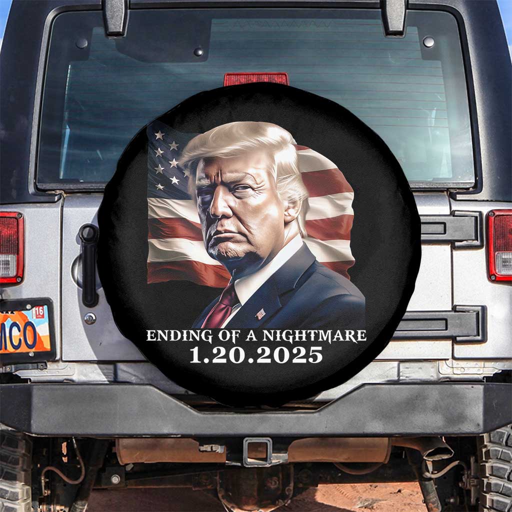 President Trump Inauguration Day 2025 Spare Tire Cover Ending Of A Nightmare January 20th American Flag TS02 No hole Black Print Your Wear