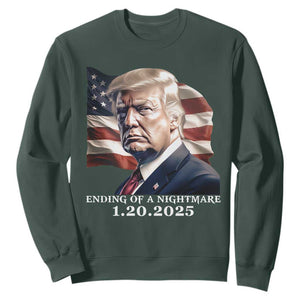 President Trump Inauguration Day 2025 Sweatshirt Ending Of A Nightmare January 20th American Flag TS02 Dark Forest Green Print Your Wear