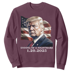 President Trump Inauguration Day 2025 Sweatshirt Ending Of A Nightmare January 20th American Flag TS02 Maroon Print Your Wear