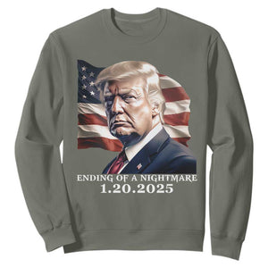 President Trump Inauguration Day 2025 Sweatshirt Ending Of A Nightmare January 20th American Flag TS02 Military Green Print Your Wear