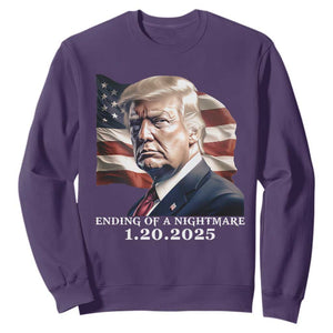 President Trump Inauguration Day 2025 Sweatshirt Ending Of A Nightmare January 20th American Flag TS02 Purple Print Your Wear