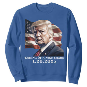 President Trump Inauguration Day 2025 Sweatshirt Ending Of A Nightmare January 20th American Flag TS02 Royal Blue Print Your Wear