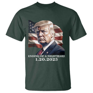 President Trump Inauguration Day 2025 T Shirt Ending Of A Nightmare January 20th American Flag TS02 Dark Forest Green Print Your Wear