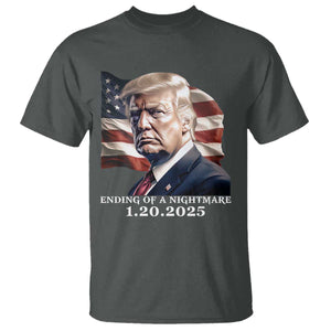 President Trump Inauguration Day 2025 T Shirt Ending Of A Nightmare January 20th American Flag TS02 Dark Heather Print Your Wear