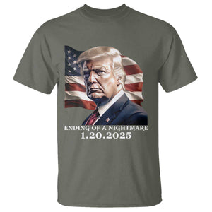 President Trump Inauguration Day 2025 T Shirt Ending Of A Nightmare January 20th American Flag TS02 Military Green Print Your Wear