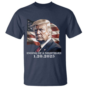 President Trump Inauguration Day 2025 T Shirt Ending Of A Nightmare January 20th American Flag TS02 Navy Print Your Wear