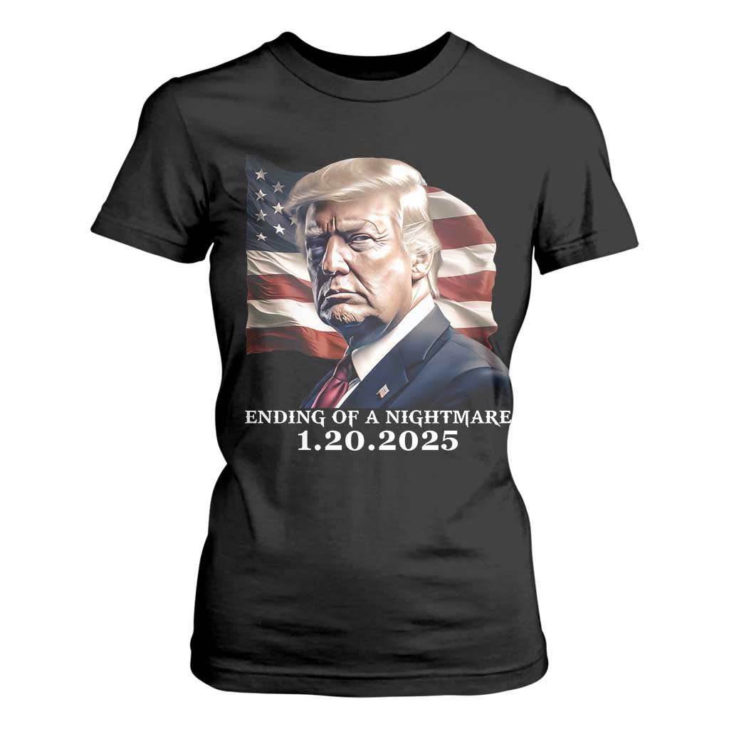 President Trump Inauguration Day 2025 T Shirt For Women Ending Of A Nightmare January 20th American Flag TS02 Black Print Your Wear