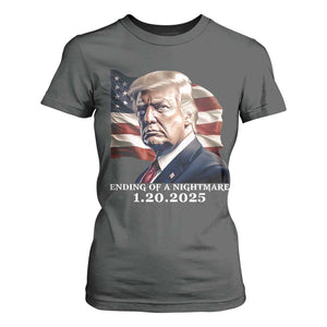 President Trump Inauguration Day 2025 T Shirt For Women Ending Of A Nightmare January 20th American Flag TS02 Dark Heather Print Your Wear