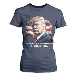 President Trump Inauguration Day 2025 T Shirt For Women Ending Of A Nightmare January 20th American Flag TS02 Navy Print Your Wear