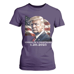 President Trump Inauguration Day 2025 T Shirt For Women Ending Of A Nightmare January 20th American Flag TS02 Purple Print Your Wear