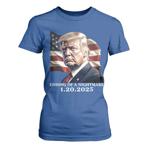 President Trump Inauguration Day 2025 T Shirt For Women Ending Of A Nightmare January 20th American Flag TS02 Royal Blue Print Your Wear