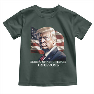 President Trump Inauguration Day 2025 Toddler T Shirt Ending Of A Nightmare January 20th American Flag TS02 Dark Forest Green Print Your Wear