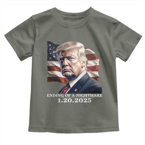 President Trump Inauguration Day 2025 Toddler T Shirt Ending Of A Nightmare January 20th American Flag TS02 Military Green Print Your Wear